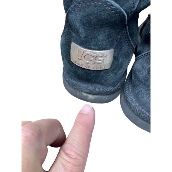 Ugg womans Black leather sheepskin lined Midcalf Winter Boots Sz 6 SKU 9533 - Picture 13 of 16